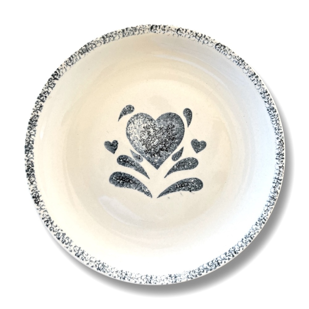 Blue Heart Sponge Stoneware 12” Plate / Platter